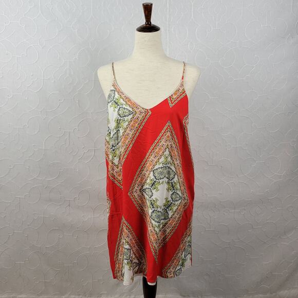 Renee C. Womens Shift Dress Size L Red Bandana Print Spaghetti Strap Scoop Neck - Picture 3 of 8